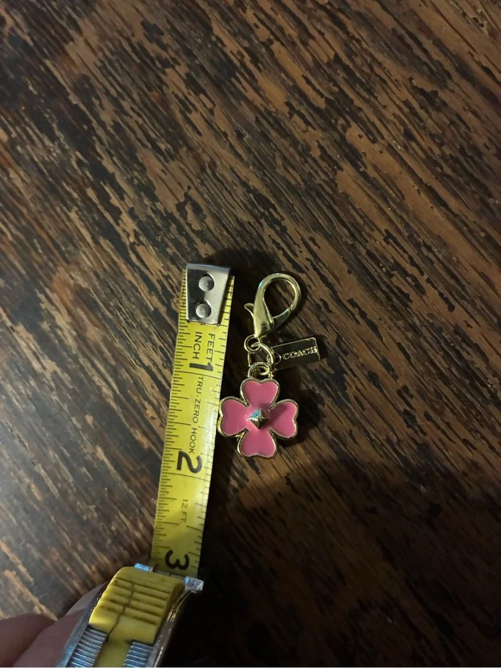 Coach Pink Enamel & Gold Flower Bag Charm Keychain Mini